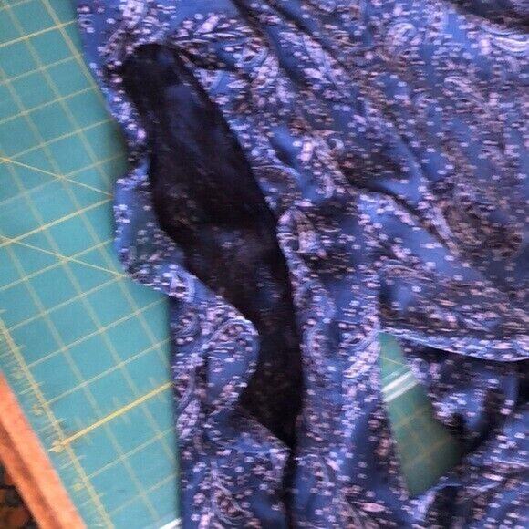 CJ Banks 1X Blue Paisley Lined Sheer 3/4 Sleeve Blouse Ruffle Mesh Cutout - Picture 4 of 8